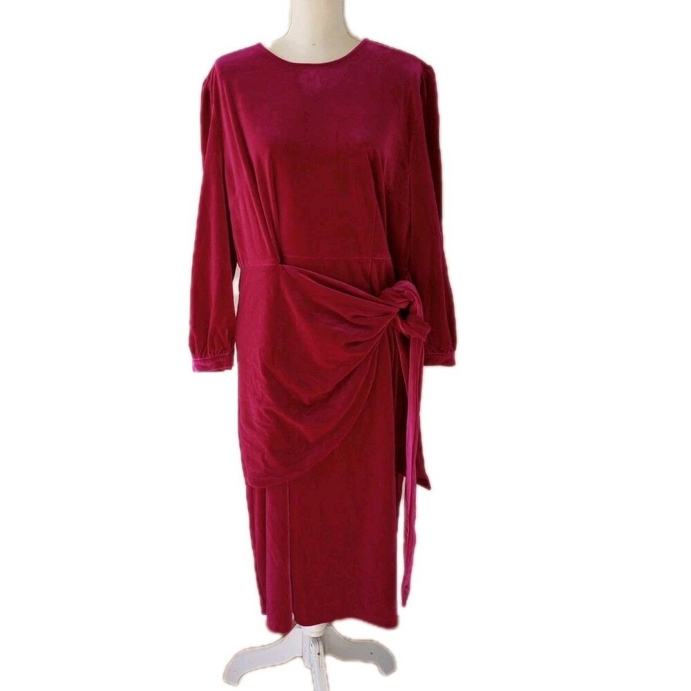 Dainty Jewells Dress Faux Wrap 2XL Hot Pink Velvet NWT Holiday Modest Occasion - Picture 3 of 13